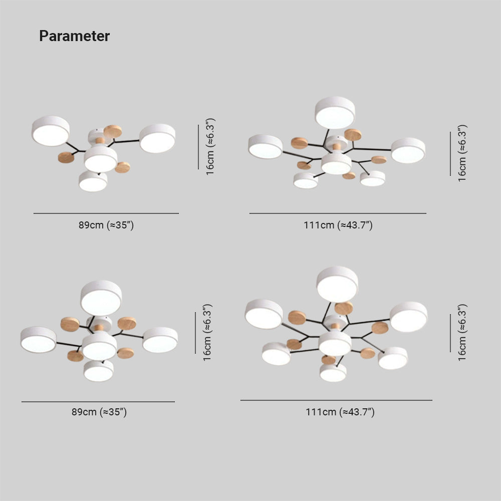 Arisha Plafonnier Rond Moderne, Métal/Bois, Blanc/Vert/Gris, Salon