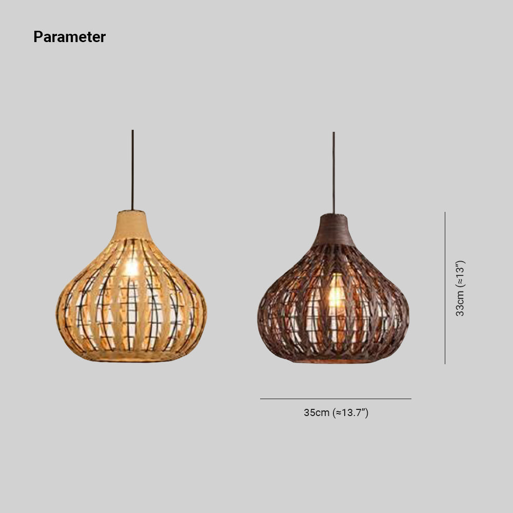 Ritta Suspension Globe Simple, Métal/Rotin, Marron Foncé/Marron Clair, Bar/Cuisine