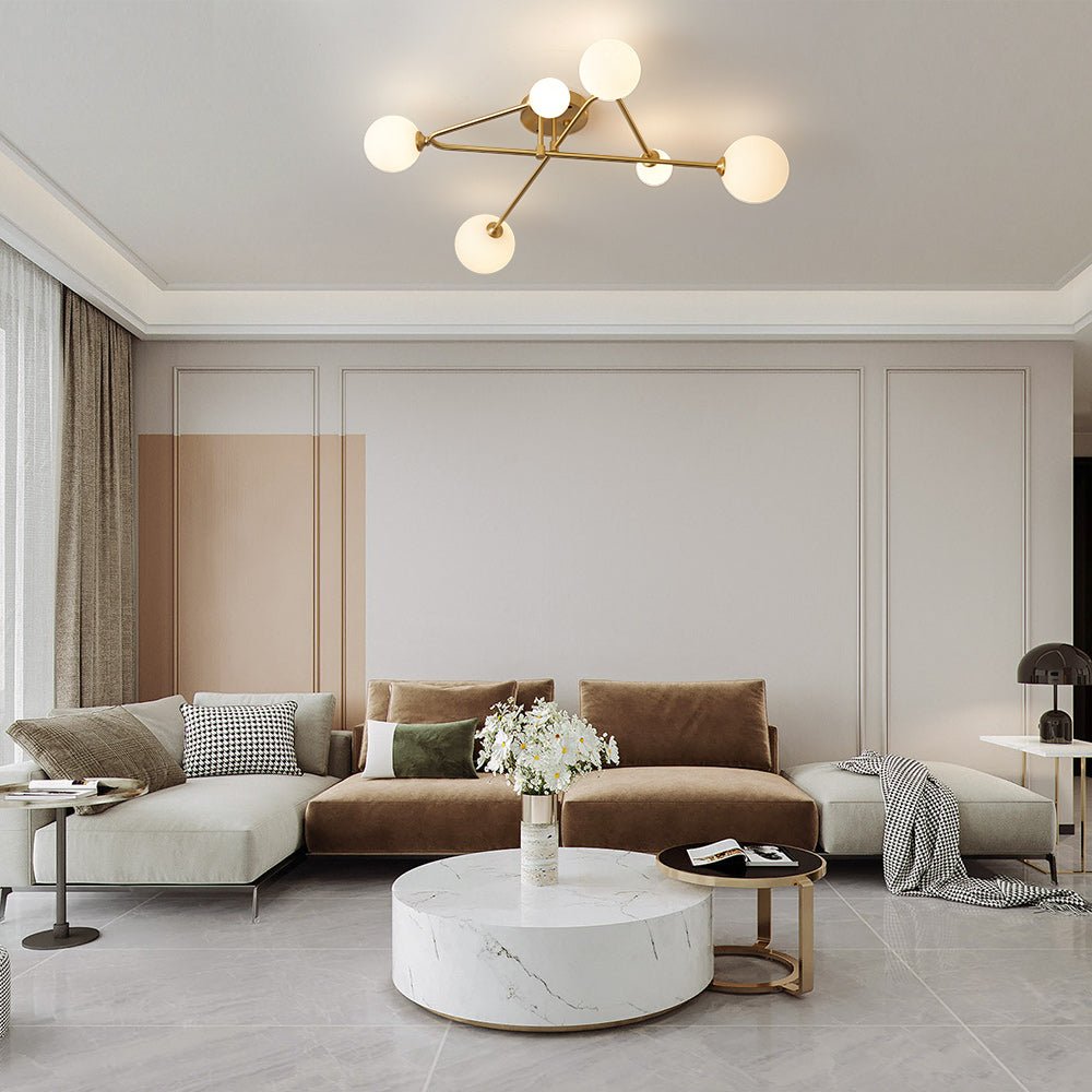 Lysvit Linear Metal Glass Semi Flush Mount Ceiling Light - Lamp Copper