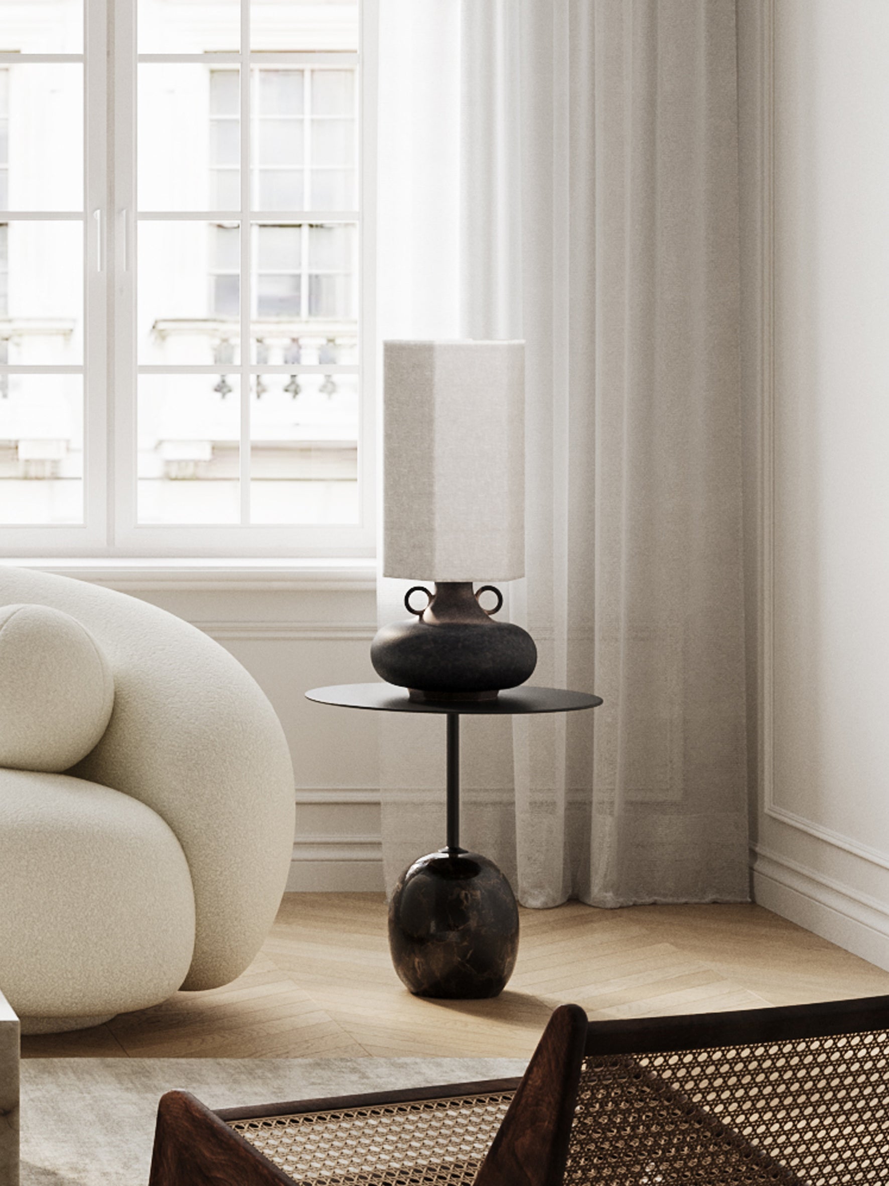 Grove lampe de table en bronze céramique et lin