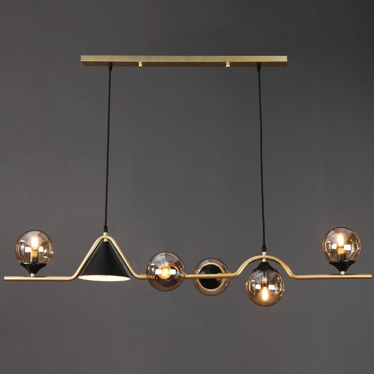 Ray Moderne LED Suspension Noir/Or Verre Salon/Chambre à Coucher