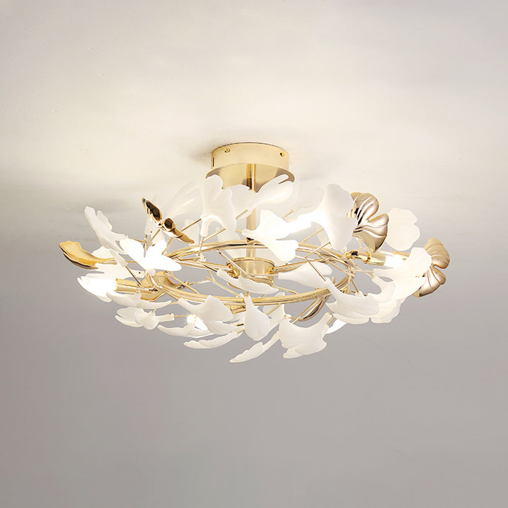 Olivia Design Plafonnier Floral Moderne Métal/Céramique Doré Salon/Chambre à Coucher