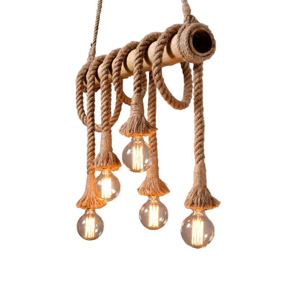 Silva Luminaires Suspensions Vintage LED Bambou/Métal Marron Salon/Chambre à Coucher