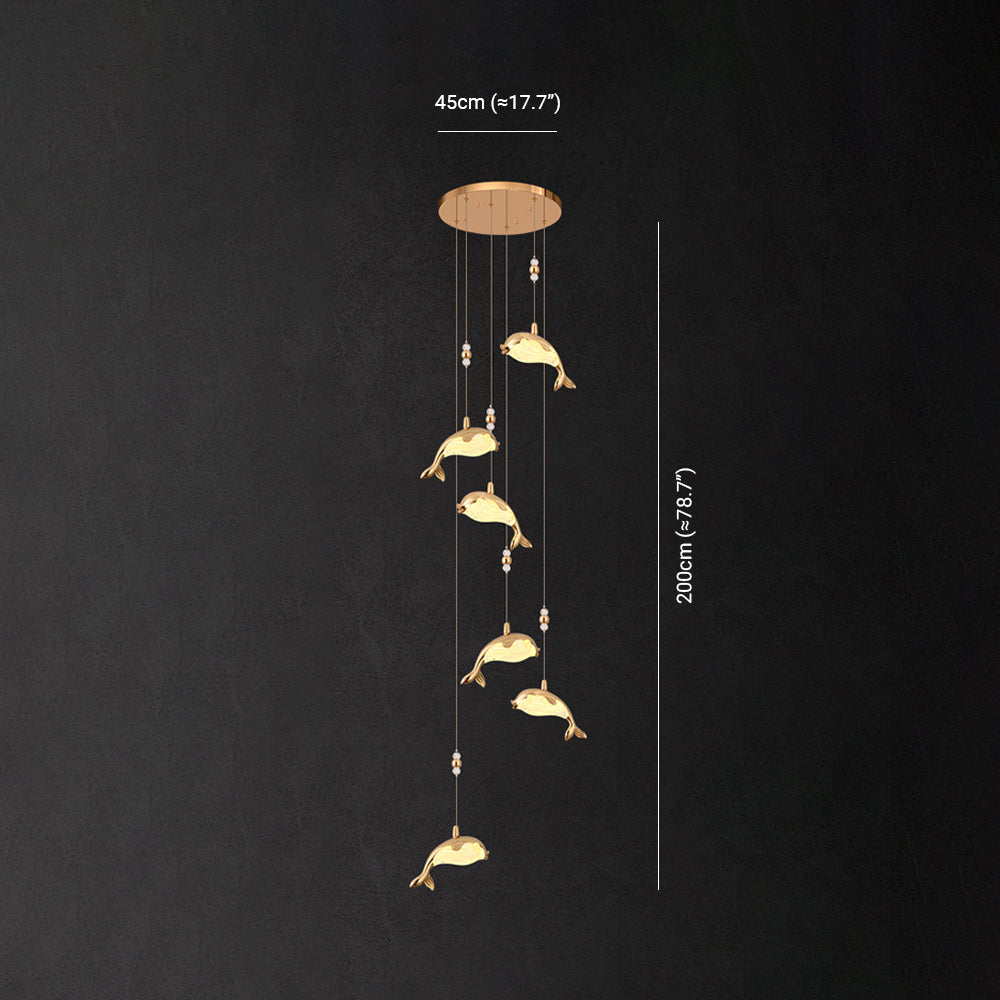 Arisha Design LED Luminaires Suspensions Dauphin Moderne Métal/Acrylique Doré Salon