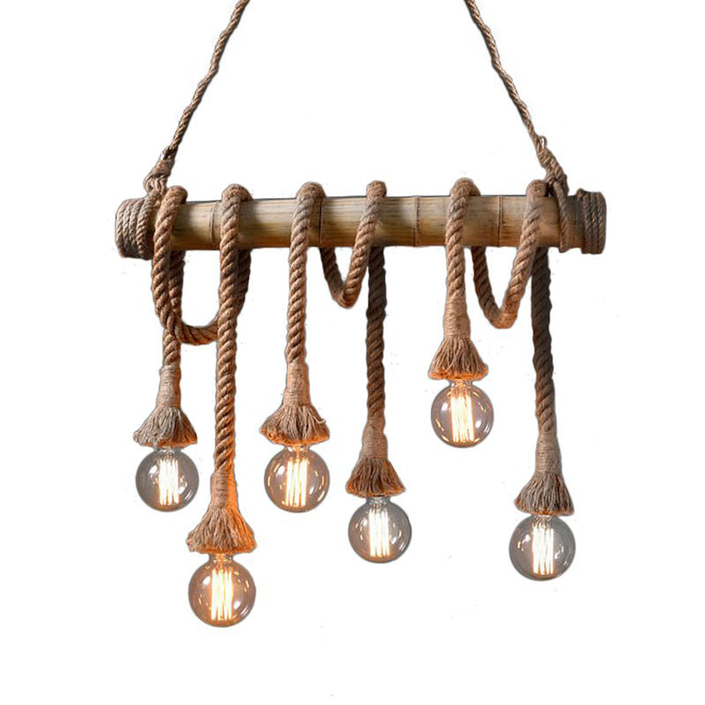 Silva Luminaires Suspensions Vintage LED Bambou/Métal Marron Salon/Chambre à Coucher