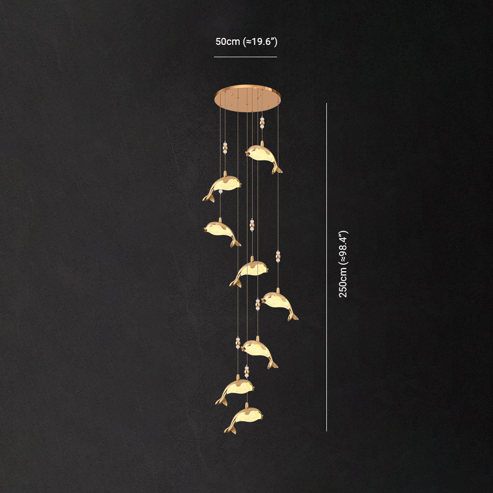 Arisha Design LED Luminaires Suspensions Dauphin Moderne Métal/Acrylique Doré Salon