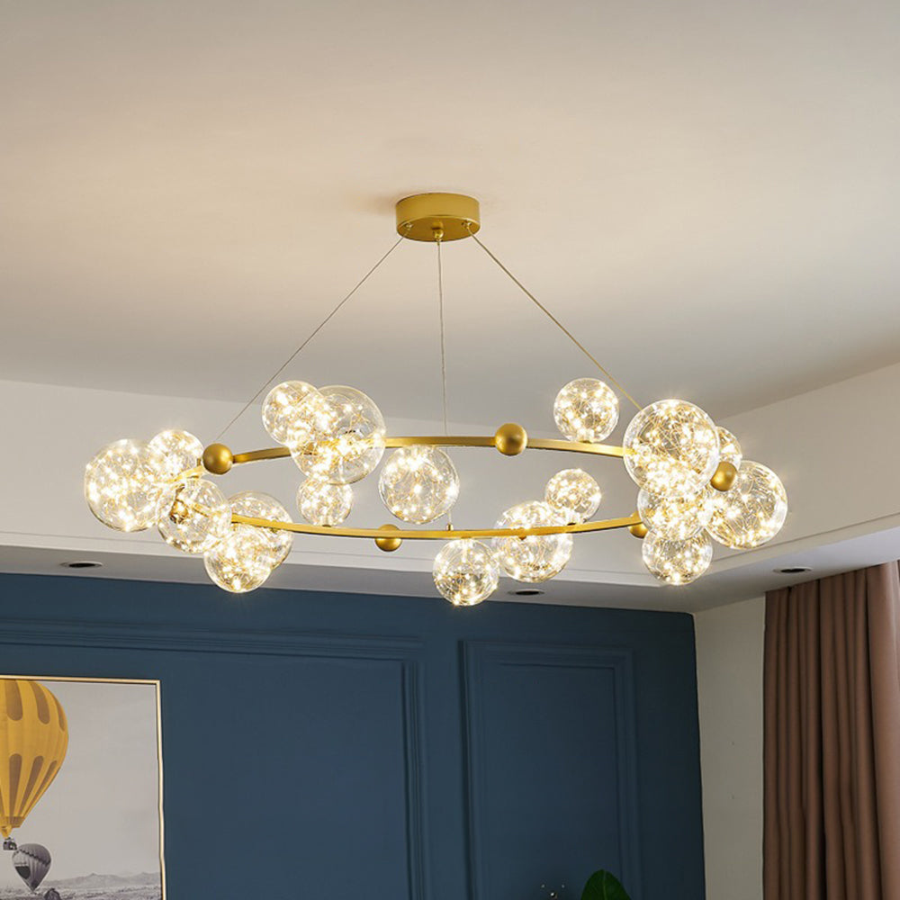 Valentina Suspension Boule Moderne, Métal/Verre, Doré/Noir, Salon