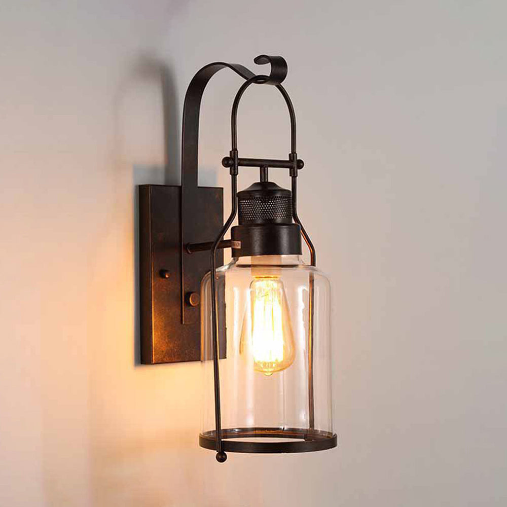 Silva Applique Murale LED Lanterne Vintage Métal/Verre Noir/Rouille Chambre/Salle à Manger