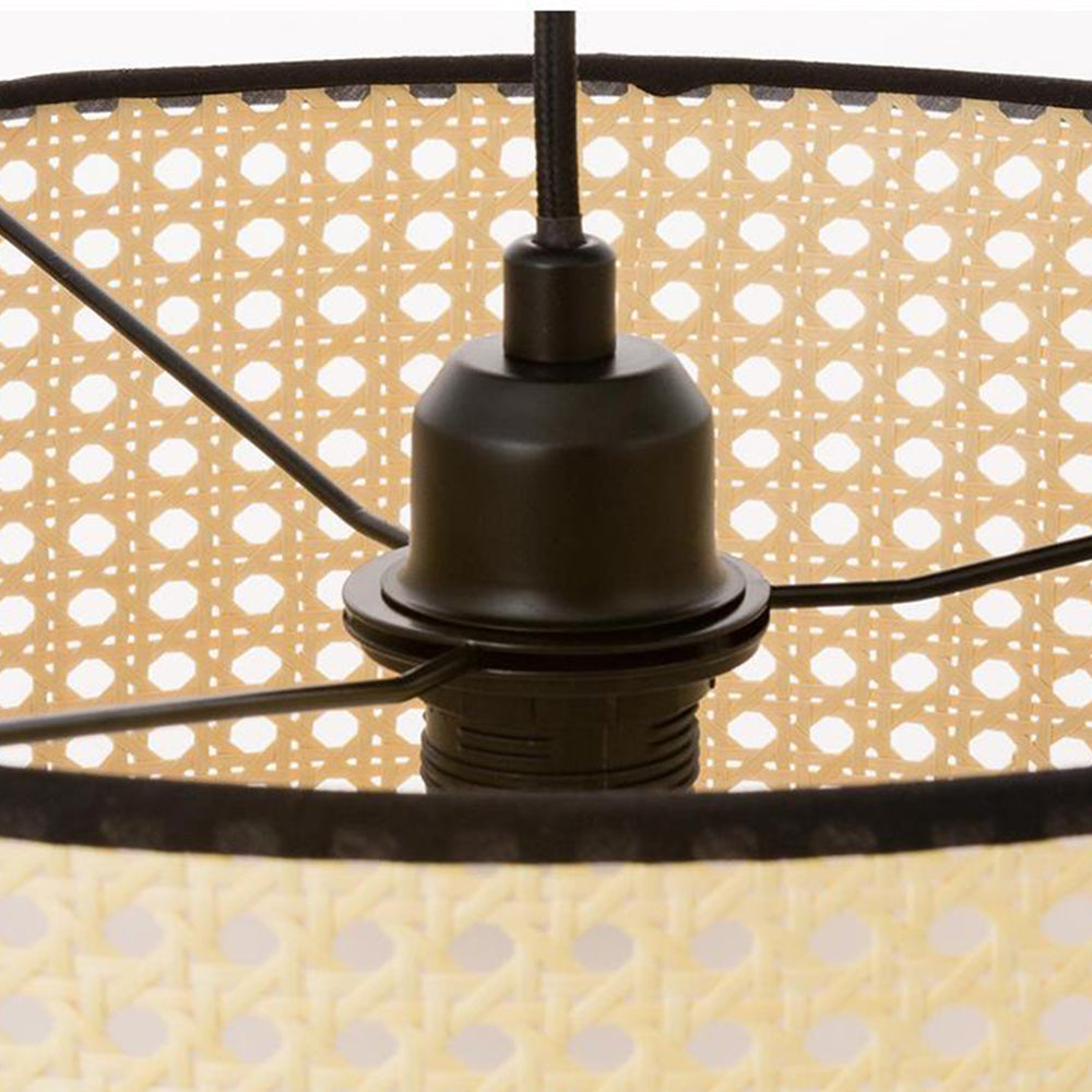 Ritta Suspension Cylindre Moderne, Métal/PVC, Noir/Bois, Salle à Manger