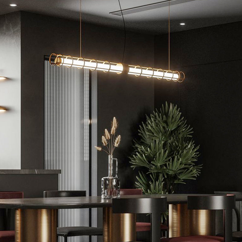 Ray Suspension Linéaire Moderne, Métal/Verre, Doré, Salon