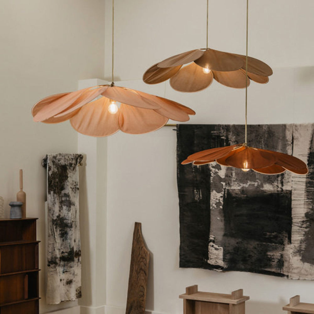Ritta Suspension Petale Moderne, Metal/Tissu, Blanc/Marron, Salon