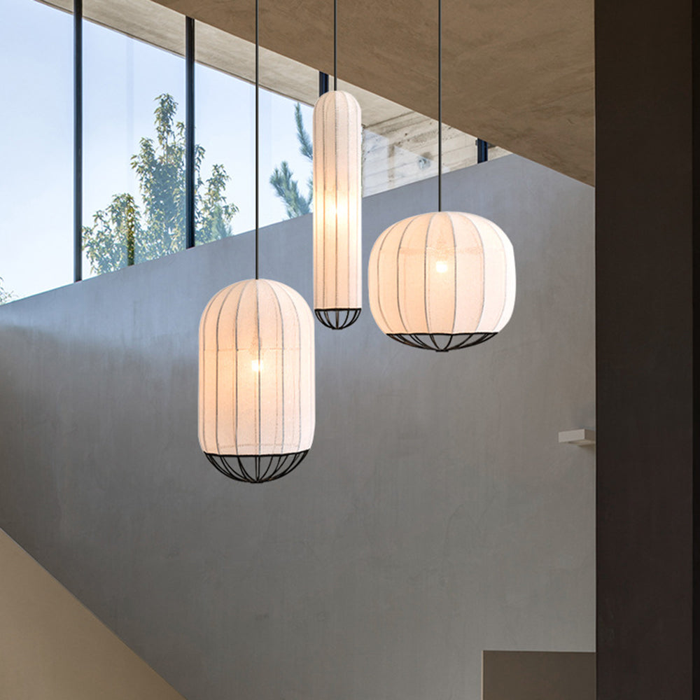 Ritta Suspension Vintage, Métal/Tissu, Blanc/Noir, Salon