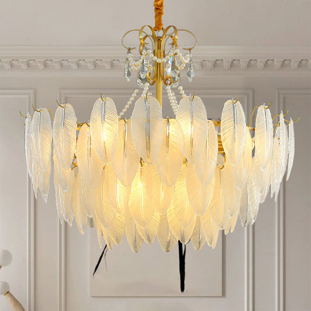 Kristy Suspension Plume Moderne, Cuivre/Verre, Doré, Salon