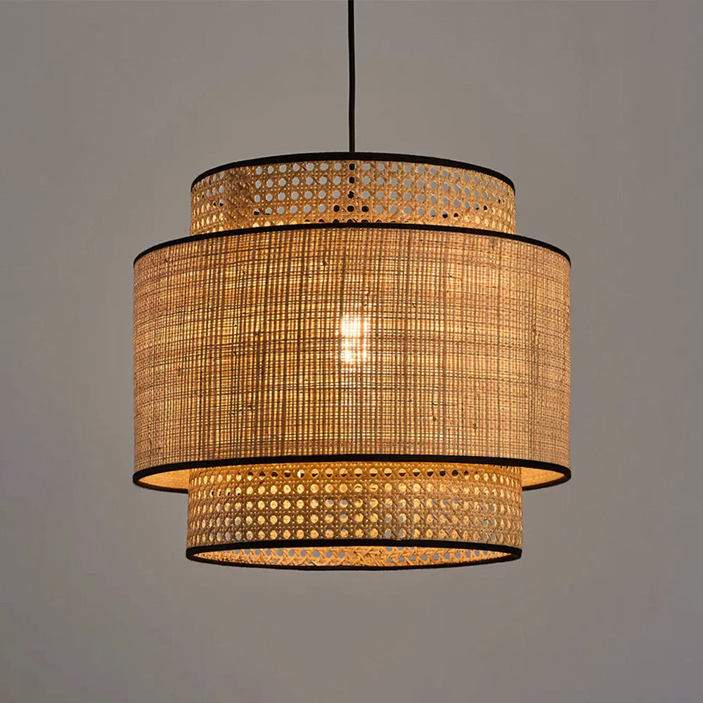 Ritta Suspension Cylindre Naturelle, Metal/Rotin, Bois, Salon