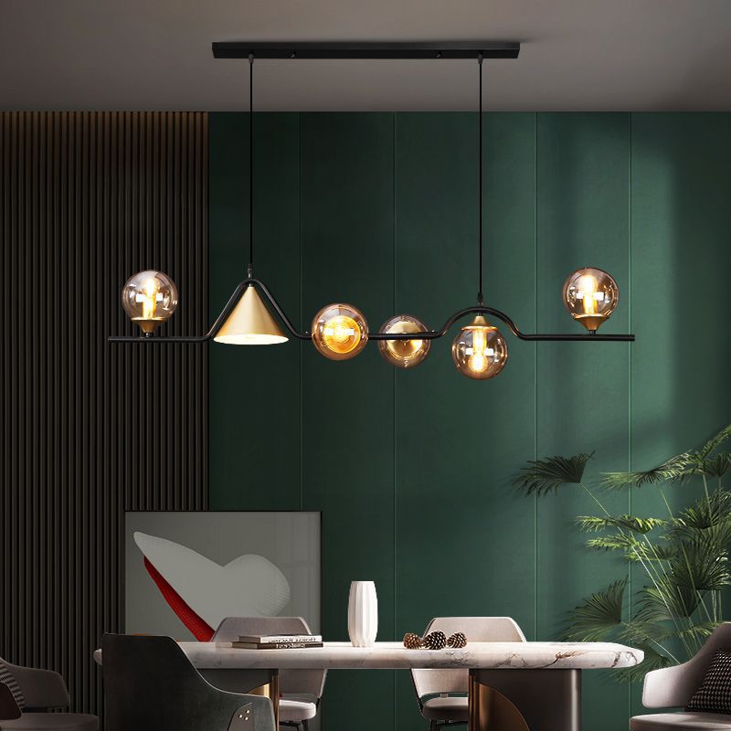 Ray Moderne LED Suspension Noir/Or Verre Salon/Chambre à Coucher