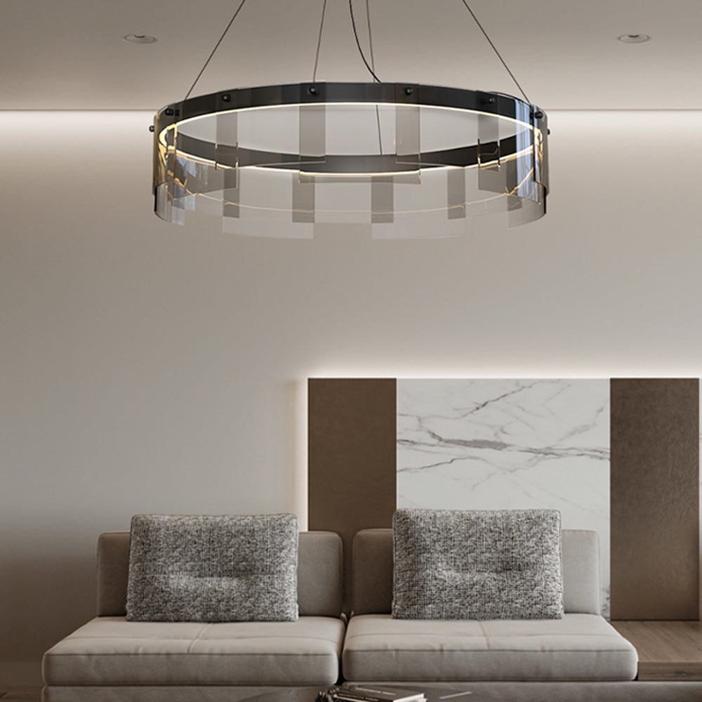 Arisha Suspension Anneau Moderne, Métal/Verre, Noir, Chambre à Coucher/Salon