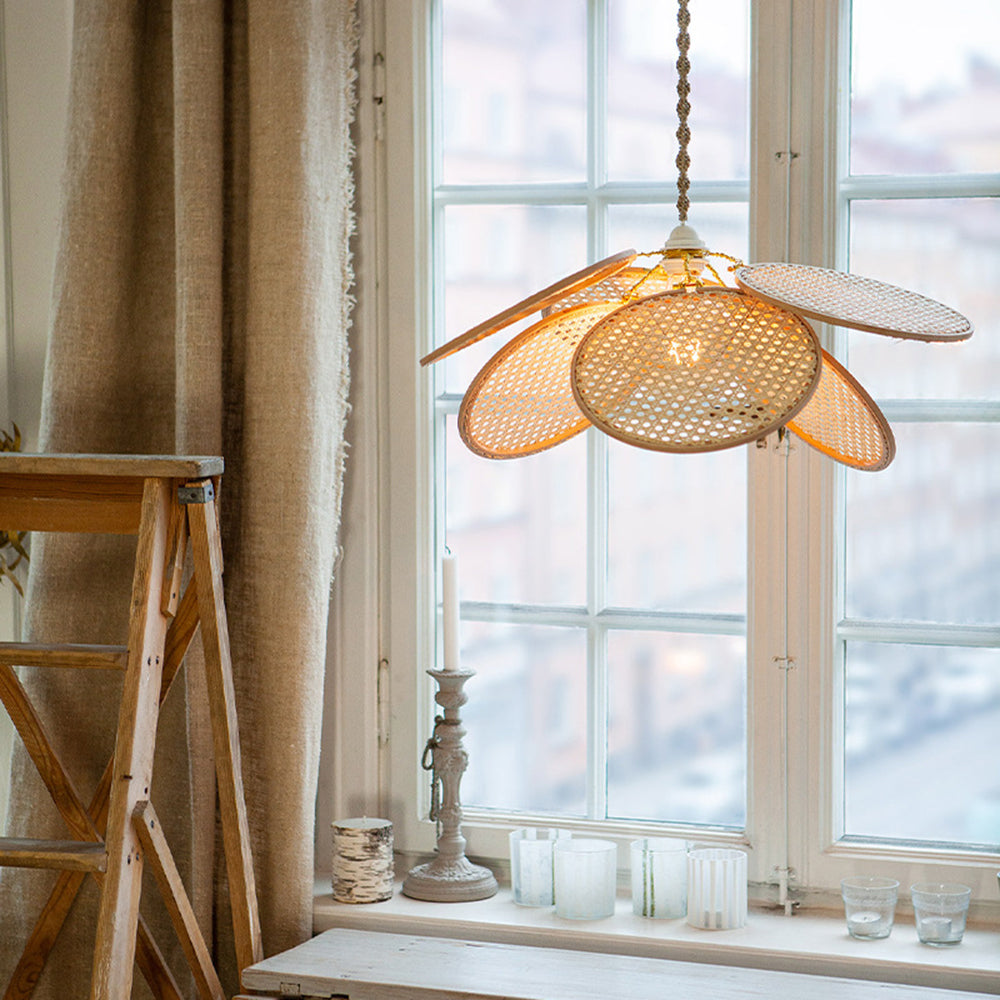 Ritta Suspension Petale Naturelle, Metal/Rotin, Bois, Chambre à Coucher