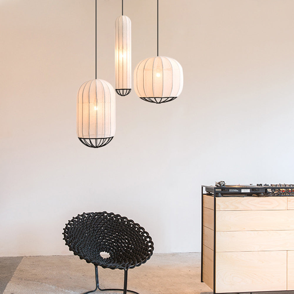 Ritta Suspension Vintage, Métal/Tissu, Blanc/Noir, Salon
