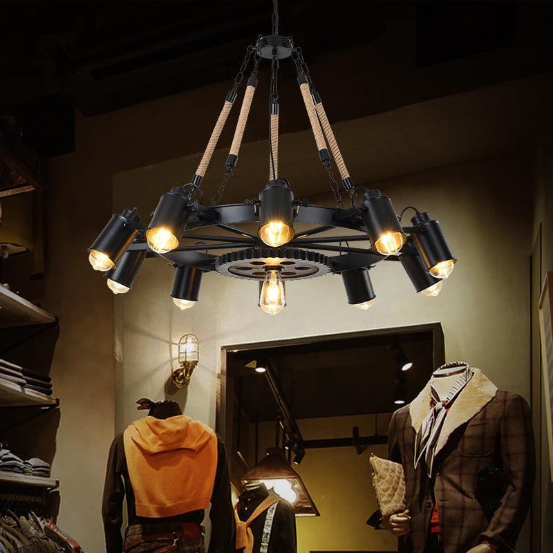Epoch Suspension LED Industrielle Métal Noir/Corde Café/Bar
