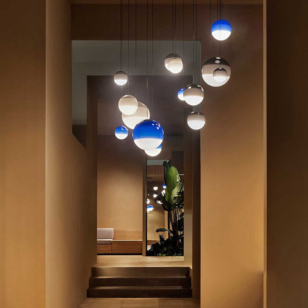 Valentina Suspension Bulle Moderne Verre, Noir/Gris/Bleu/Rose, Salon