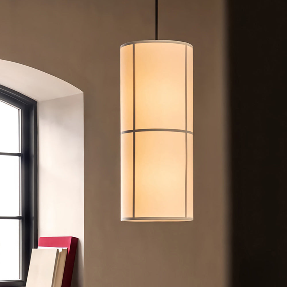 Ritta Suspension Cylindre Vintage, Métal/Soie, Blanc/Beige/Noir, Chambre à Coucher/Salon