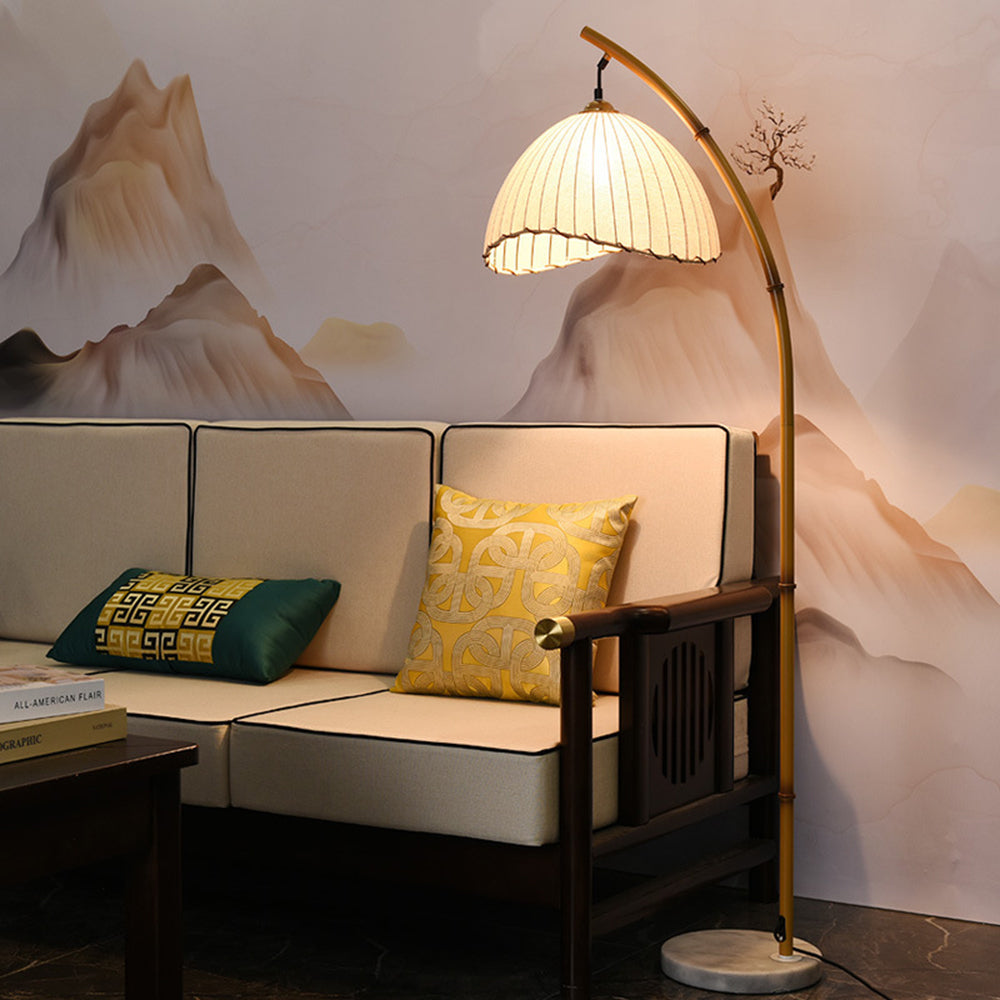 Muto Lampadaire Bambou Simple, Métal/Tissu, Blanc, Salon