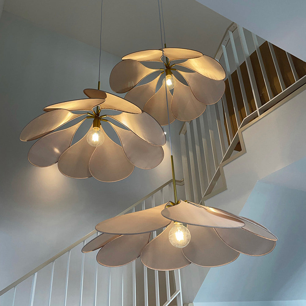 Ritta Suspension Petale Moderne, Metal/Tissu, Blanc/Marron, Salon