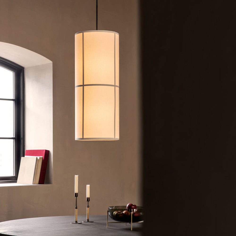 Ritta Suspension Cylindre Vintage, Métal/Soie, Blanc/Beige/Noir, Chambre à Coucher/Salon