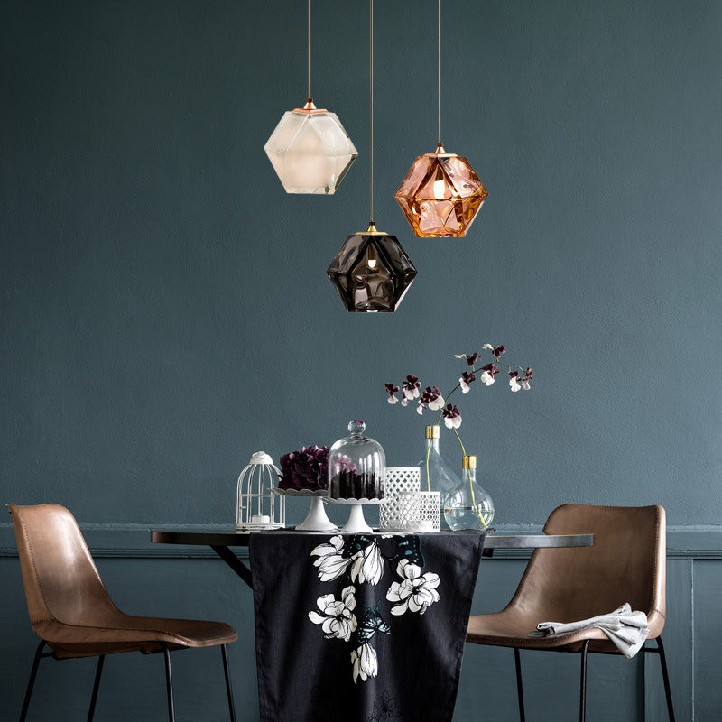 Valentina Polyèdre LED Suspension Métal Verre Cuisine Chambre à Coucher