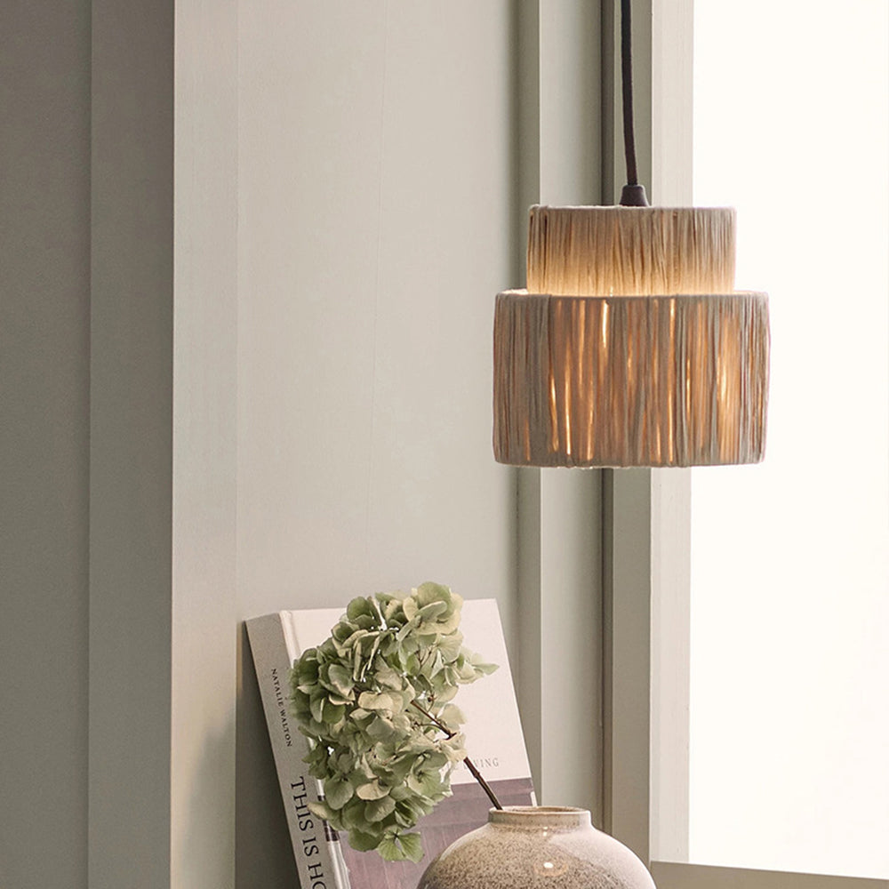 Ritta Rattam Suspension Ronde Simple, Métal/Rotin, Marron, Chambre à Coucher/Librairie