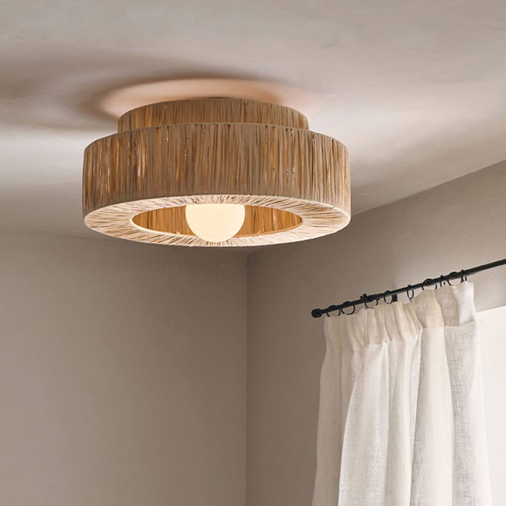 Ritta Rattam Suspension Ronde Simple, Métal/Rotin, Marron, Chambre à Coucher/Librairie