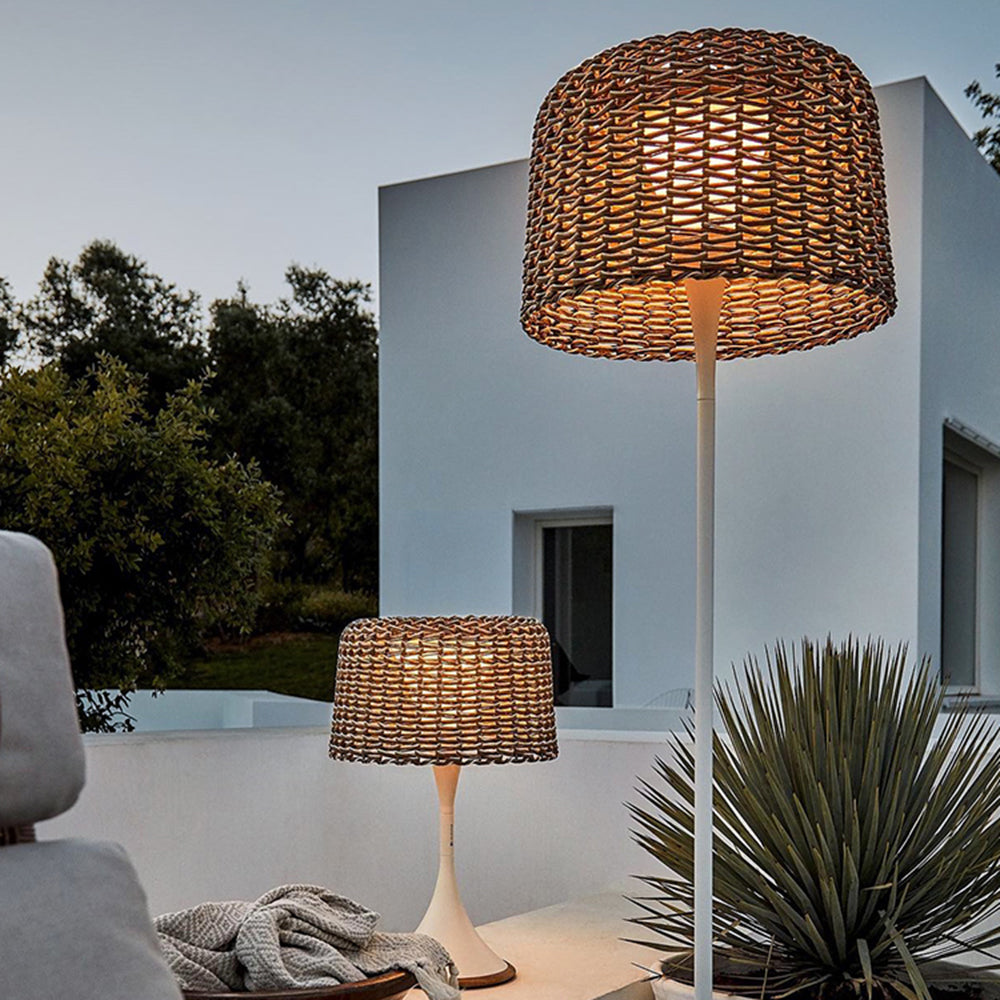 Ritta Lampadaire Cylindre Naturel, Métal/Rotin, Blanc/Noir, Balcon