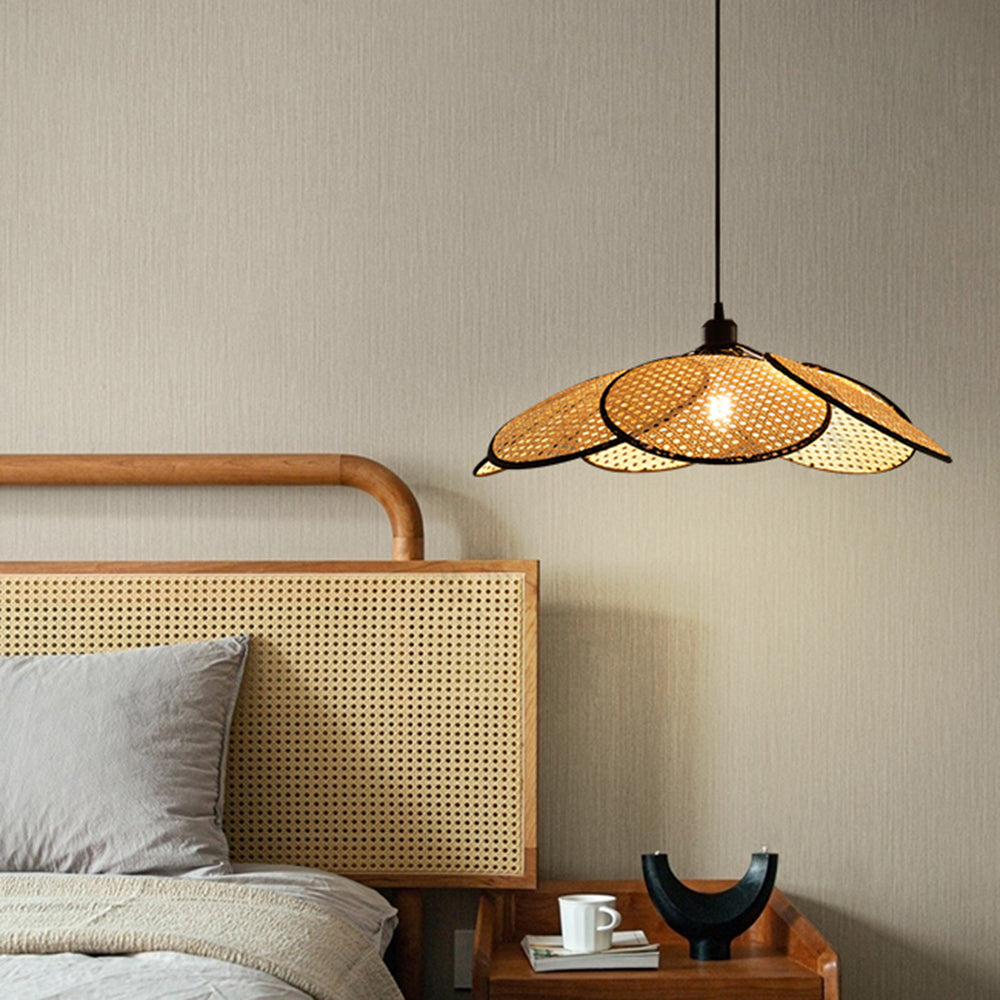 Ritta Suspension Fleur Moderne, Métal/Rotin, Noir/Blanc, Salon