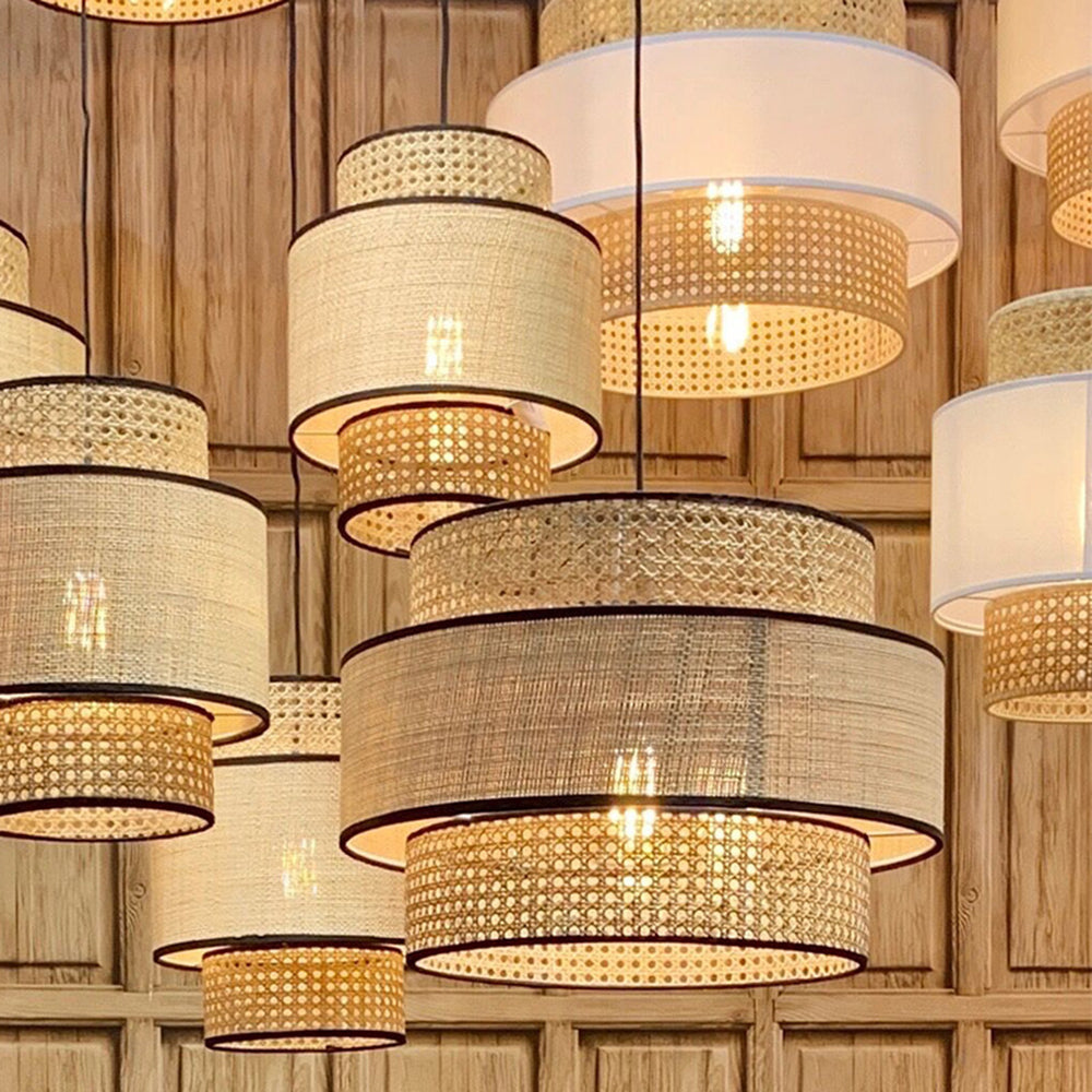 Ritta Suspension Cylindre Naturelle, Metal/Rotin, Bois, Salon