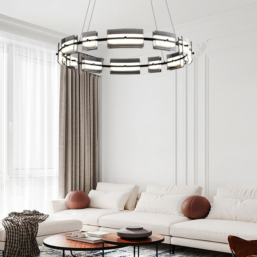 Arisha Suspension Anneau Simple, Cuivre/Verre, Noir/Or, Salon/Chambre