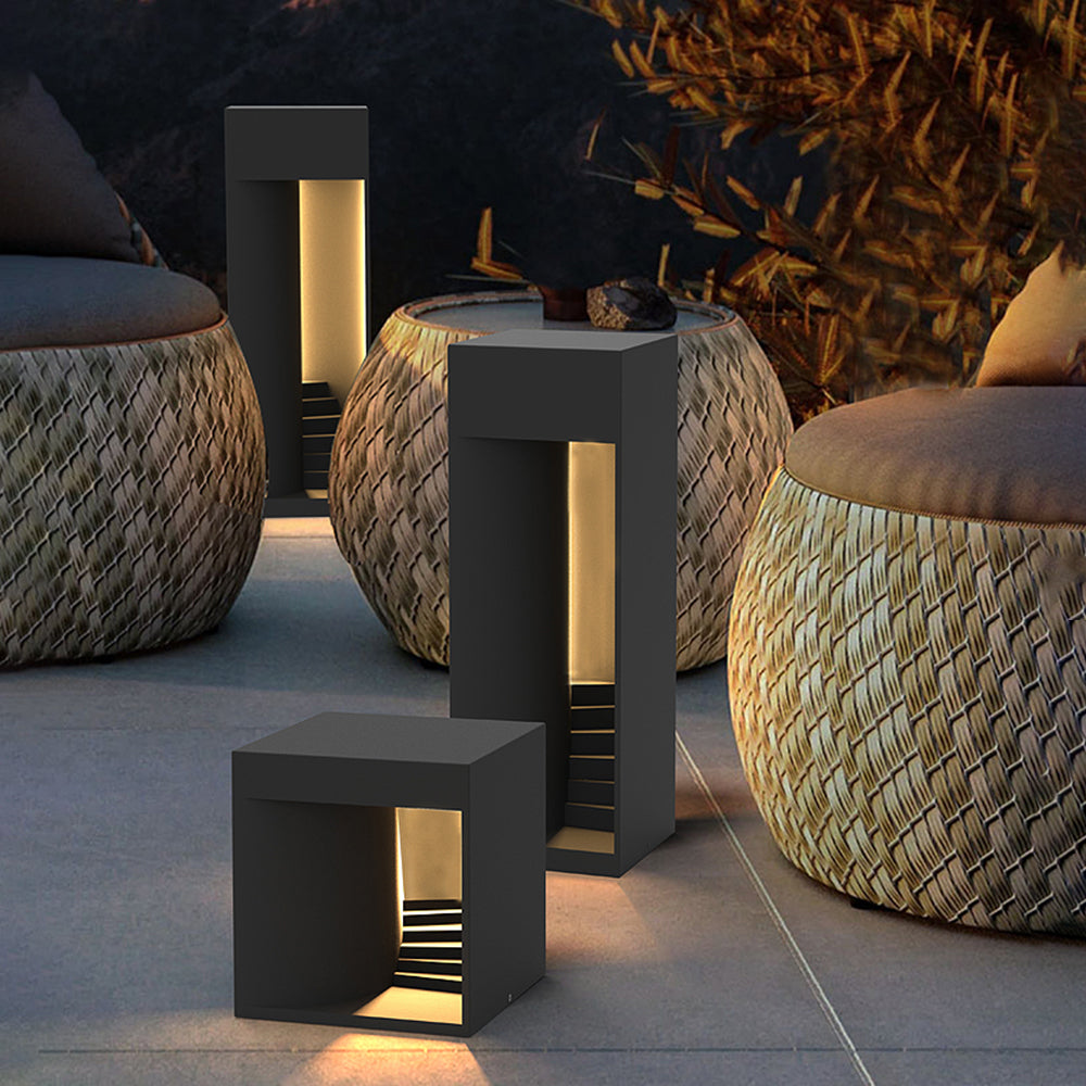 Ray Lampadaire Cube Simple, Métal, Noir, Extérieur