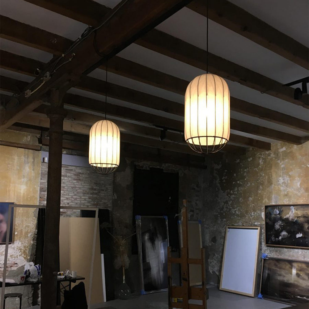 Ritta Suspension Vintage, Métal/Tissu, Blanc/Noir, Salon
