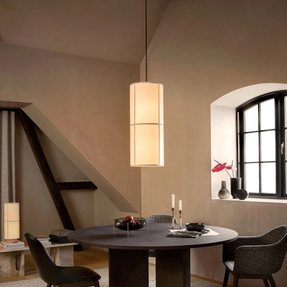 Ritta Suspension Cylindre Vintage, Métal/Soie, Blanc/Beige/Noir, Chambre à Coucher/Salon