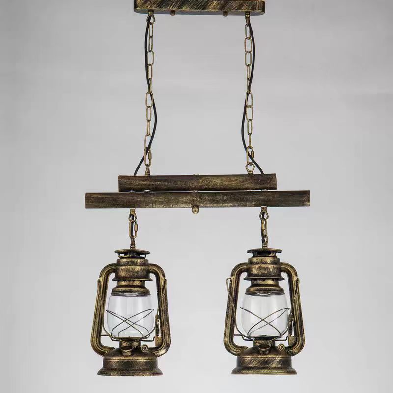 Silva Luminaires Suspensions Lanterne Vintage Métal/Verre Laiton/Cuivre Salon/Salle à manger
