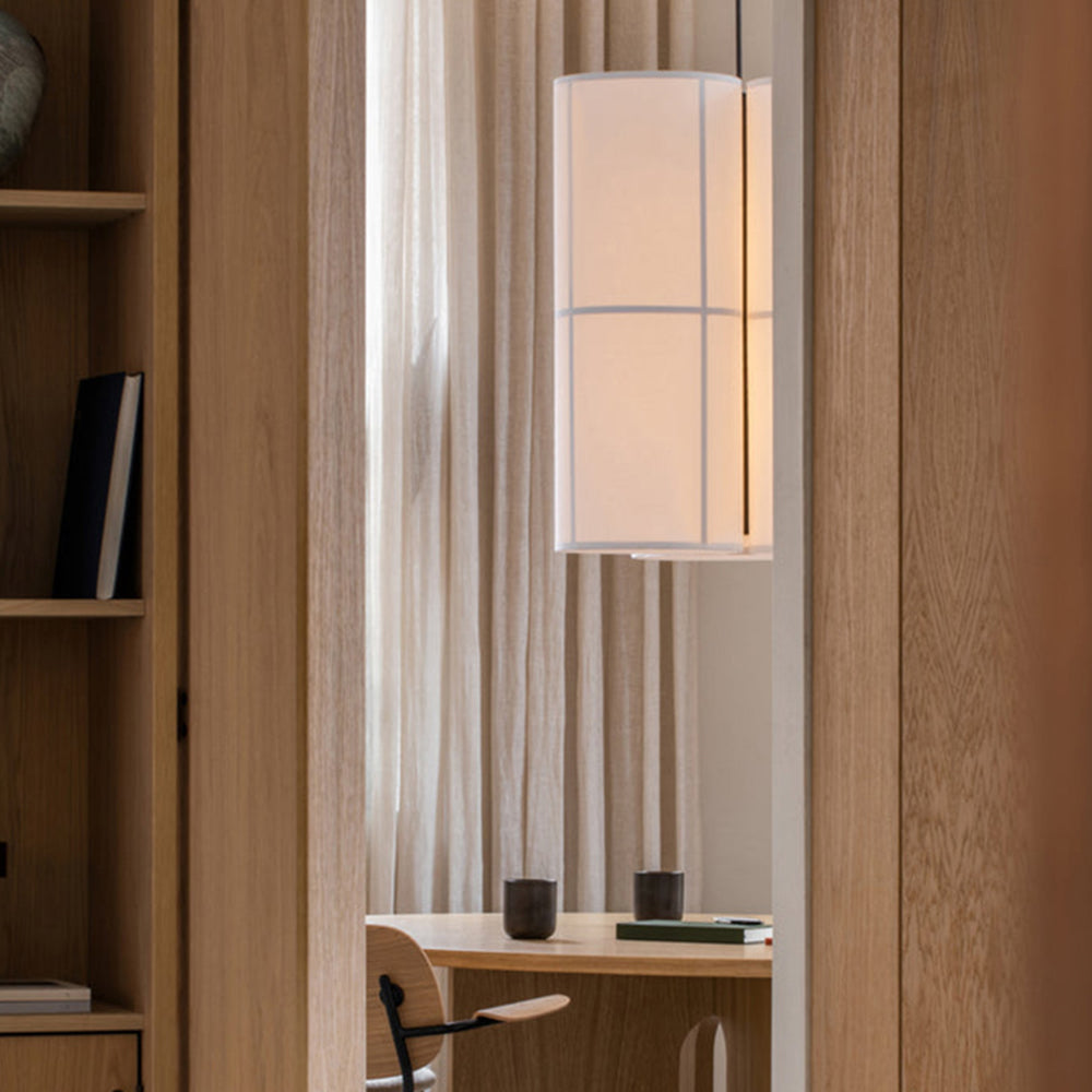 Ritta Suspension Cylindre Vintage, Métal/Soie, Blanc/Beige/Noir, Chambre à Coucher/Salon