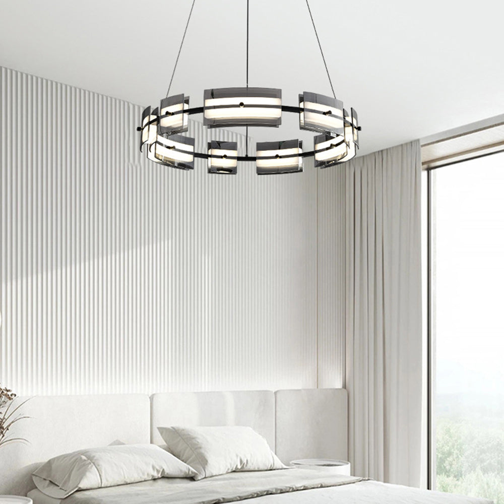 Arisha Suspension Anneau Simple, Cuivre/Verre, Noir/Or, Salon/Chambre