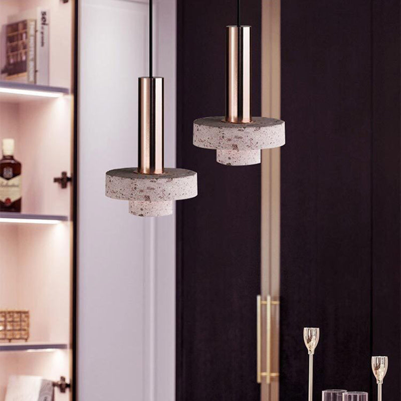 Arisha Suspension Cylindre Moderne, Métal/Pierre, Rose/Gris/Blanc/Bleu, Salle à Manger