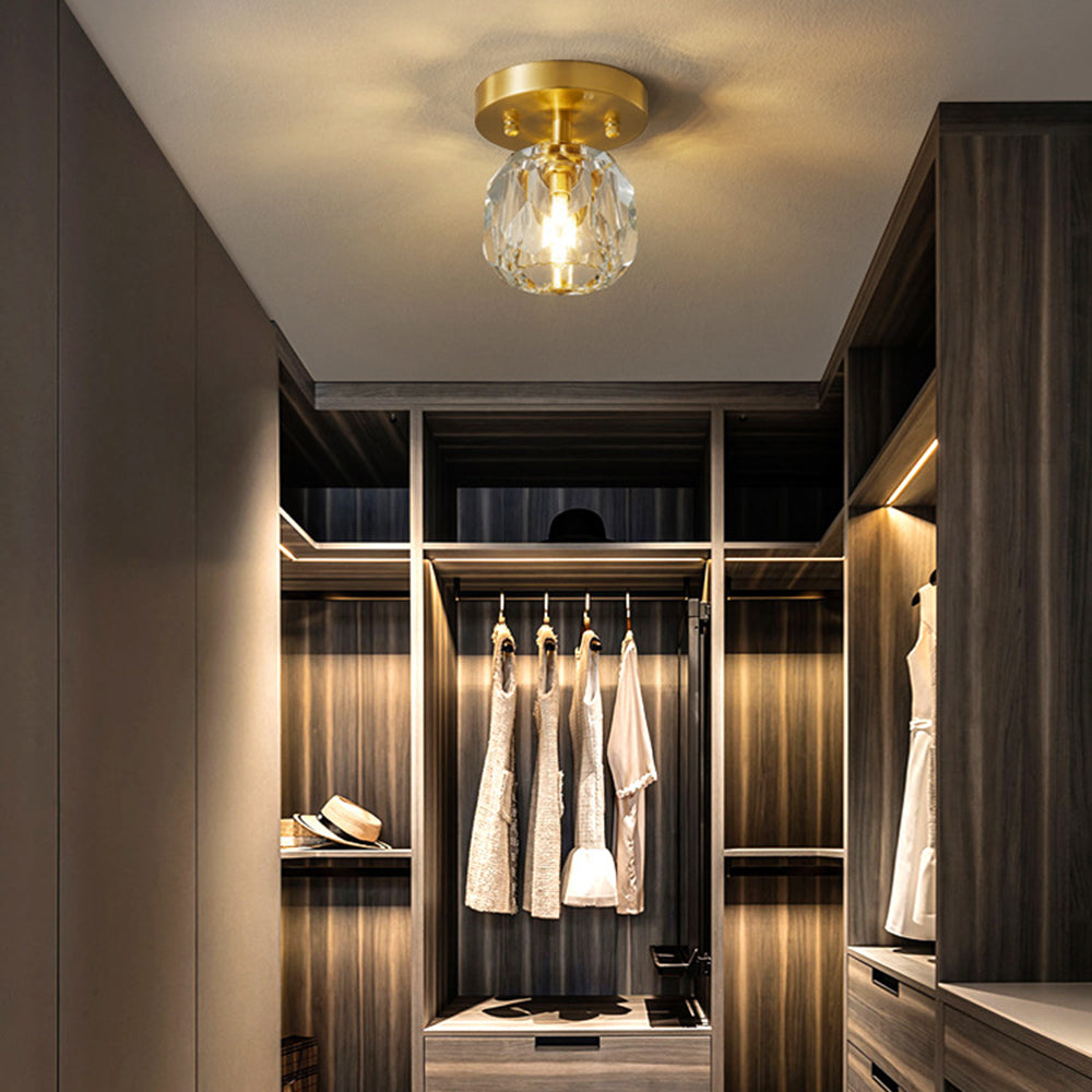 Kristy Plafonnier Diamant Cristal, Métal/Cristal, Doré, Salon