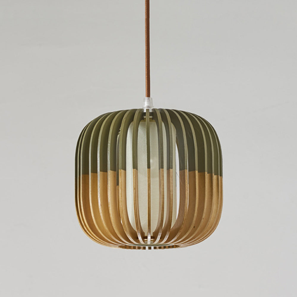 Muto Suspension cylindre Rustique, Bois/Tissu, Vert/Marron, Chamber à Coucher