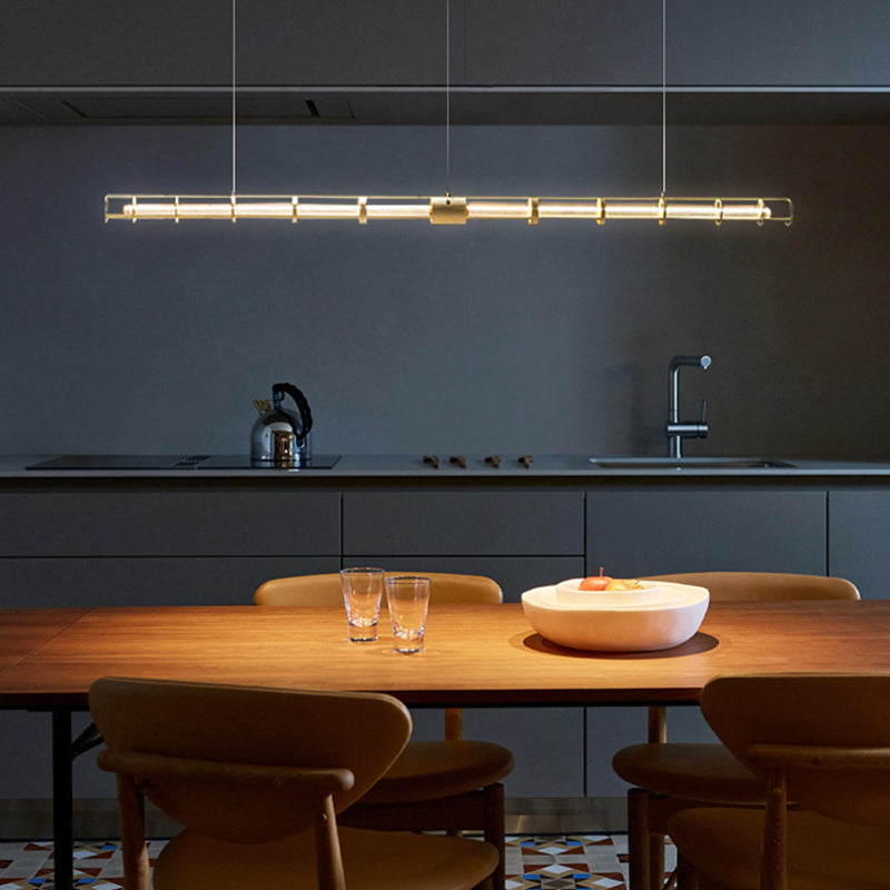 Ray Suspension Linéaire Moderne, Métal/Verre, Doré, Salon