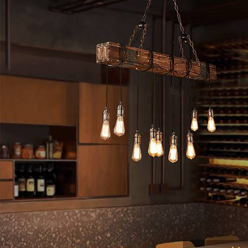 Epoch Industrie LED Suspension Linénaire Brun Bois Métal Verre Salle à Manger