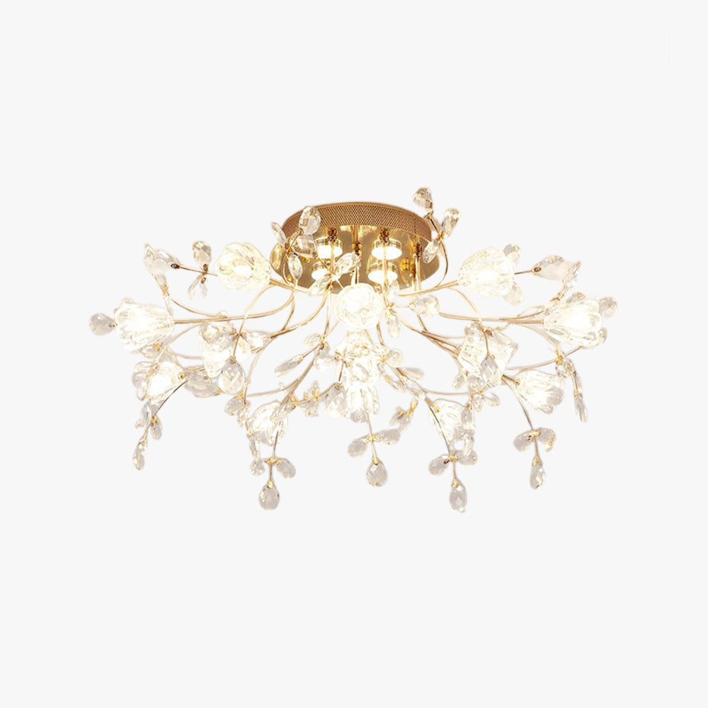 Arisha Design LED Plafonnier Fleur Art Deco Métal/Verre Doré Salon/Chambre à Coucher
