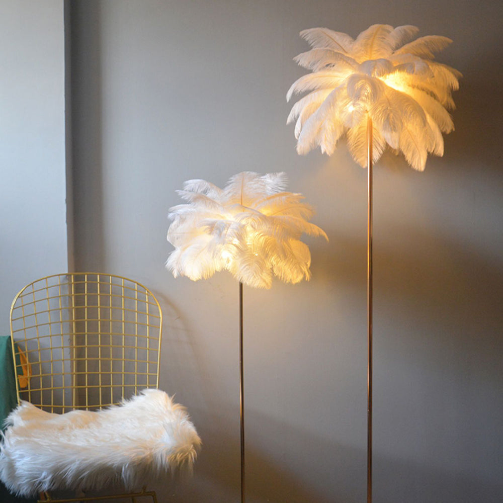 O'Moore Lampadaire Arbre Design Plume/Métal Blanc/Rose/Khaki Salon