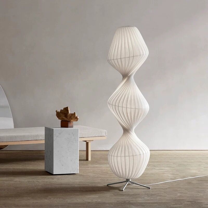 Ritta Lampadaire Plissé Moderne, Métal/Tissu, Blanc, Chambre
