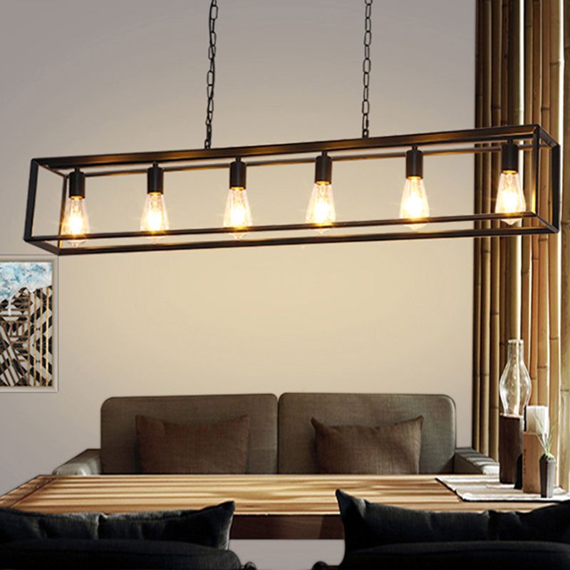 Silva Rectangle Vintage LED Suspension Noir Laiton Métal Salon